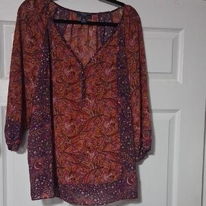 Chaps Orange and Purple Paisley Split-Neck Tunic